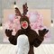 Womens Reindeer Suit with Hood Brown and White Plush with Antlers Red Nose and Mitts